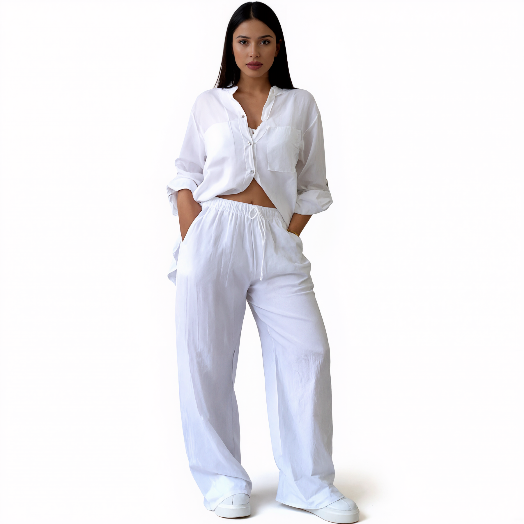 Women V Style Cotton and Linen Casual Suit