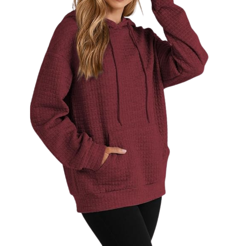 Womens Hoodies Casual Long Sleeve Drawstring Waffle Pullover Tops Loose Hooded Sweatshirt With Pocket