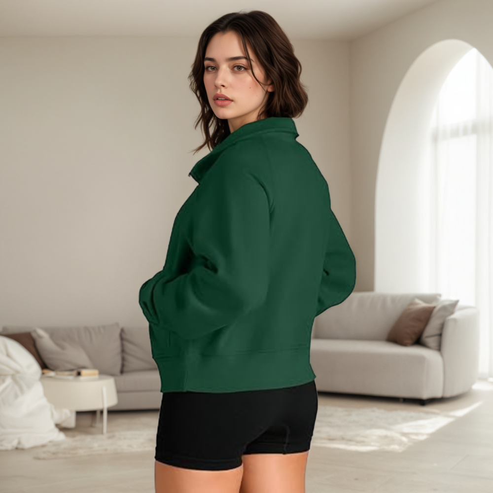 Women Cropped Sweatshirts Half Zip Pullover Fleece Hoodies 