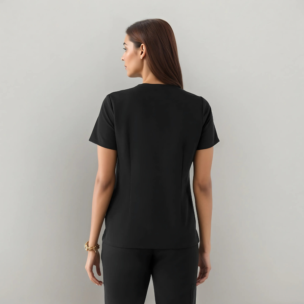 Classic Women Scrub Top With Short Sleeves And Single Chest Pocket