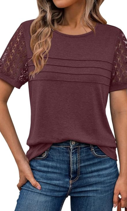 Lace Panel Casual Shirt With Soft Knit Material