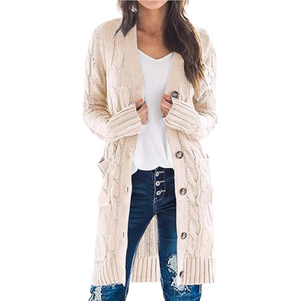 Long Sleeve Cable Knit Long Cardigan for WomenLong Cable Knit Open Front Cardigan - Image 11