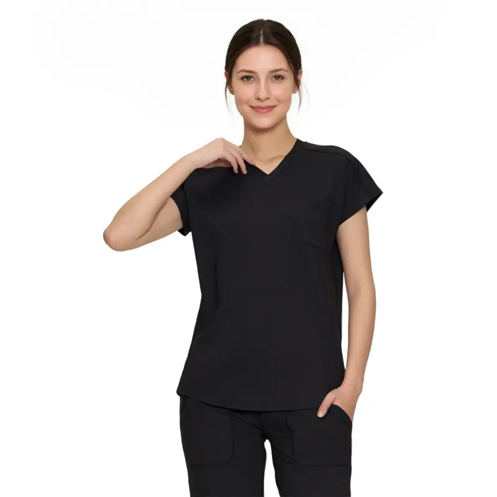 Workwear Yoga Scrub Set With Batwing Top And Straight Pants For Women
