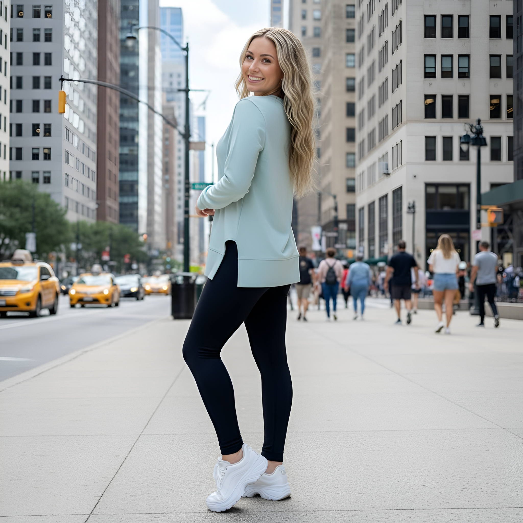 Side Split Long Sleeve Sweatshirt For Women