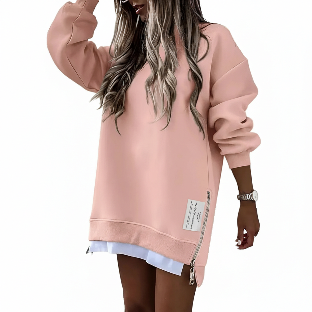 Oversized Sweatshirt With Zipper Slit For Women