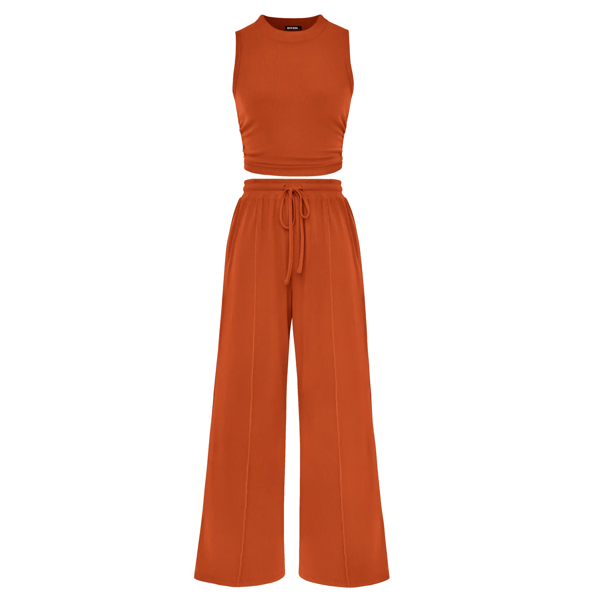 Ribbed Knit Lounge Set with Sleeveless Top and Pants For Women