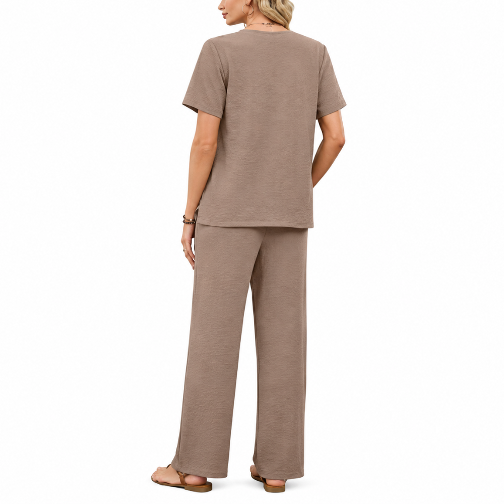 Pleated Front Top Wide Pants Lounge Set