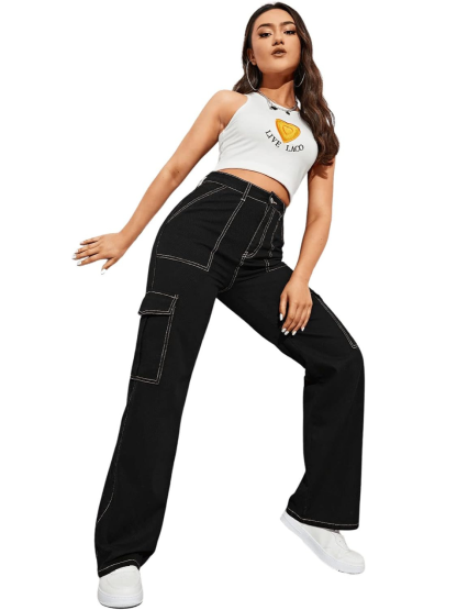 Casual Flap Pocket Denim Pant-Cozy Knit Sets