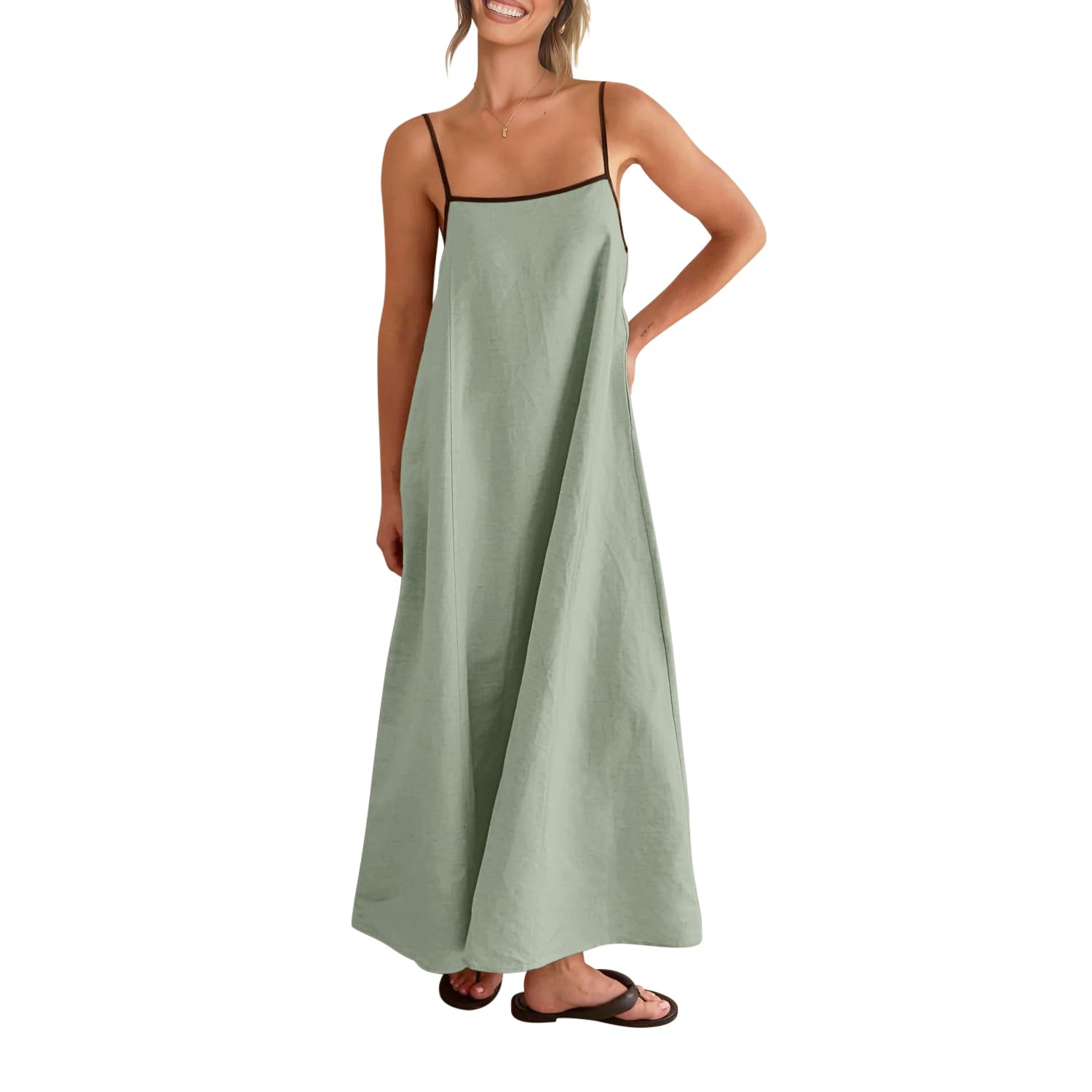 Solid Colored Contrast Spaghetti Strap Backless For Women