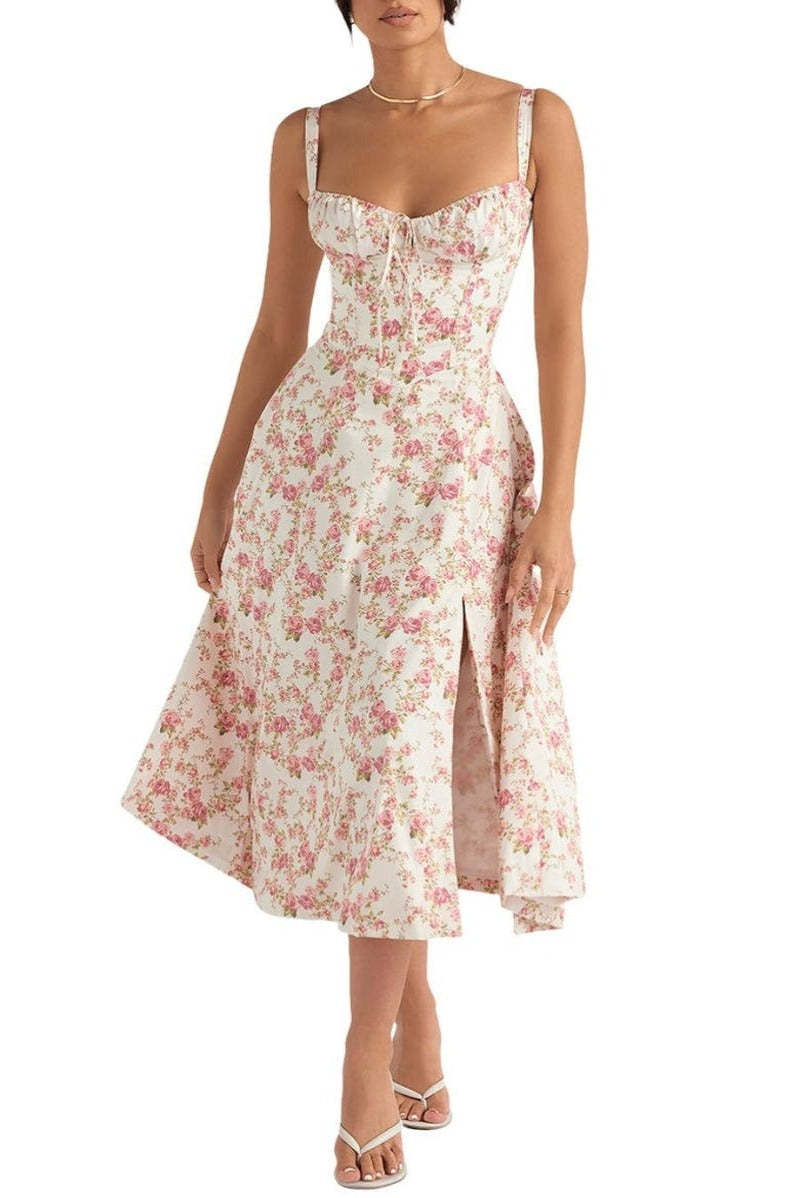 Floral Bustier Midriff Design Shaper Dress-Cozy Knit Sets