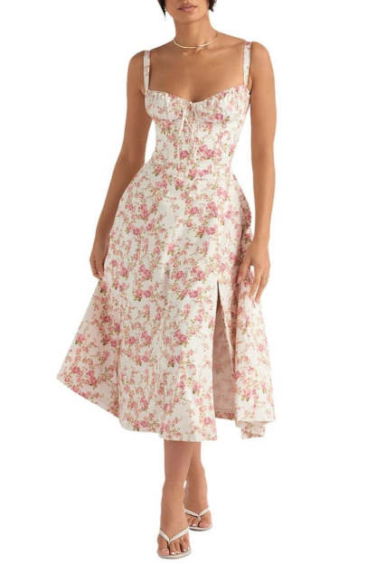 Floral Bustier Midriff Design Shaper Dress-Cozy Knit Sets