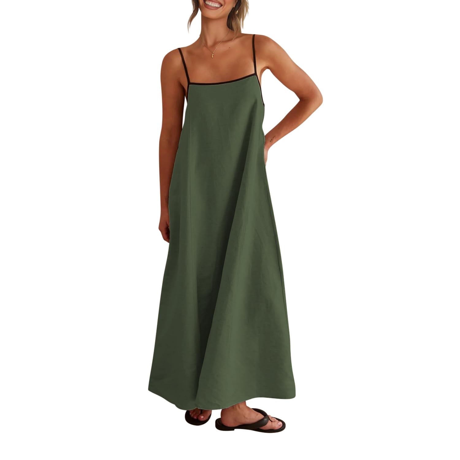Solid Colored Contrast Spaghetti Strap Backless For Women