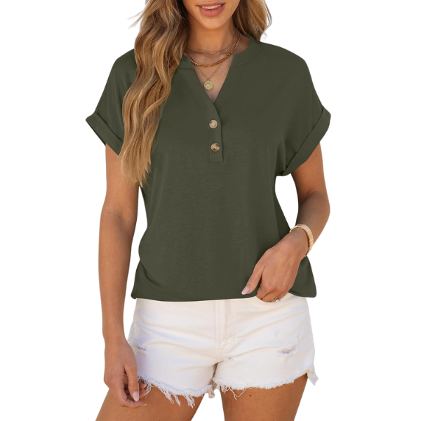 Womens Short Sleeve Henley Tops V Neck Dressy Casual Blouses Summer Trendy Tee Shirts 2026 Vacation Fashion Clothes