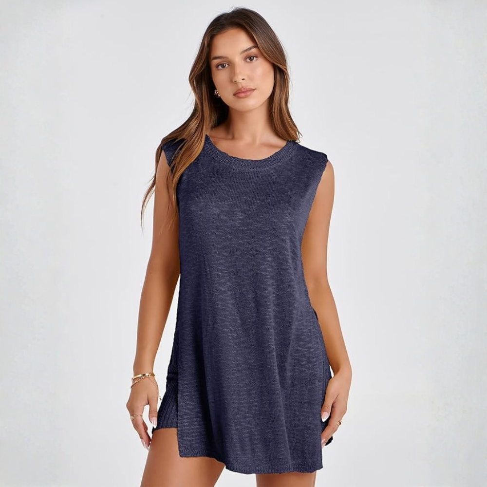 2 Piece Sleeveless Knit Pullover Top Matching Shorts 