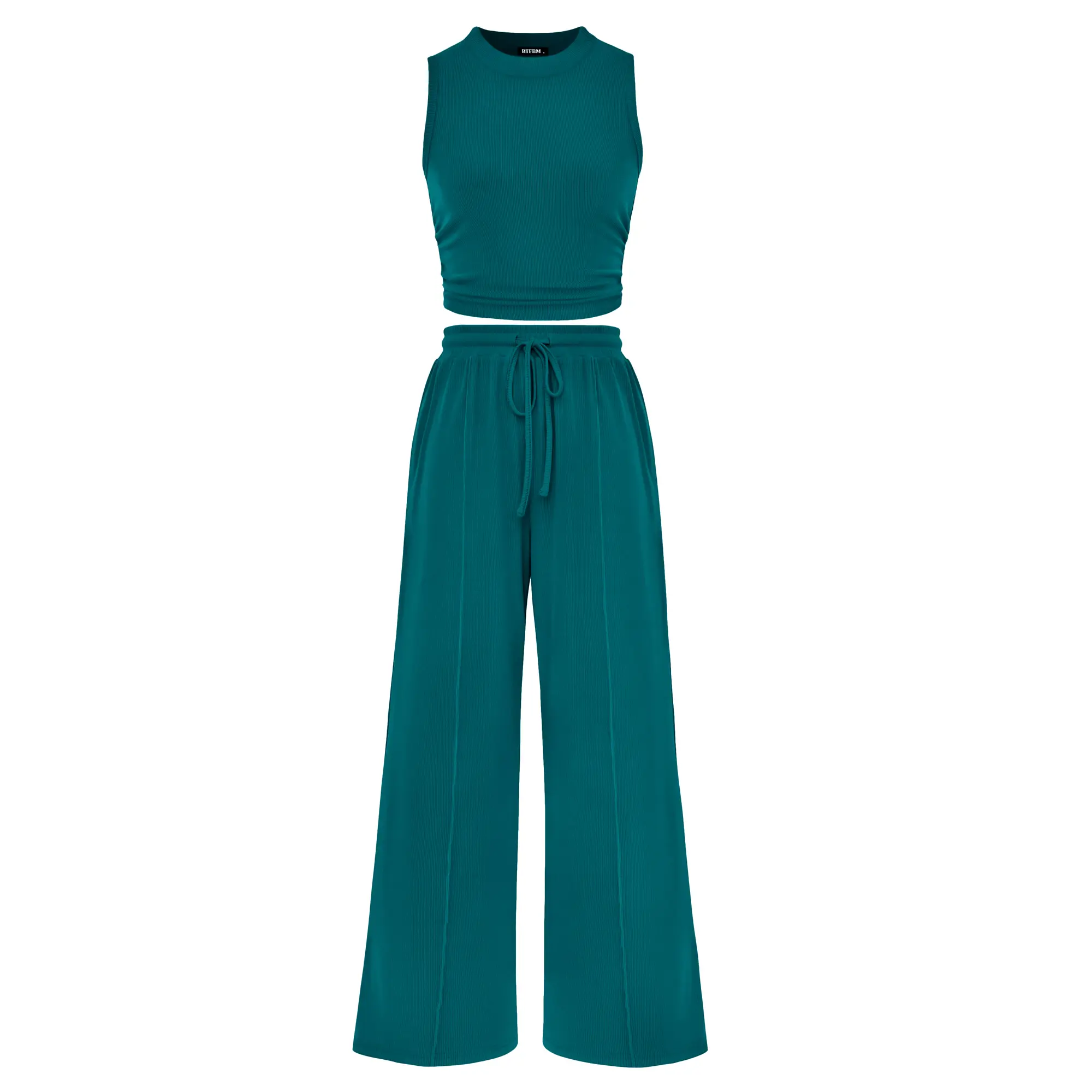 Ribbed Knit Lounge Set with Sleeveless Top and Pants For Women