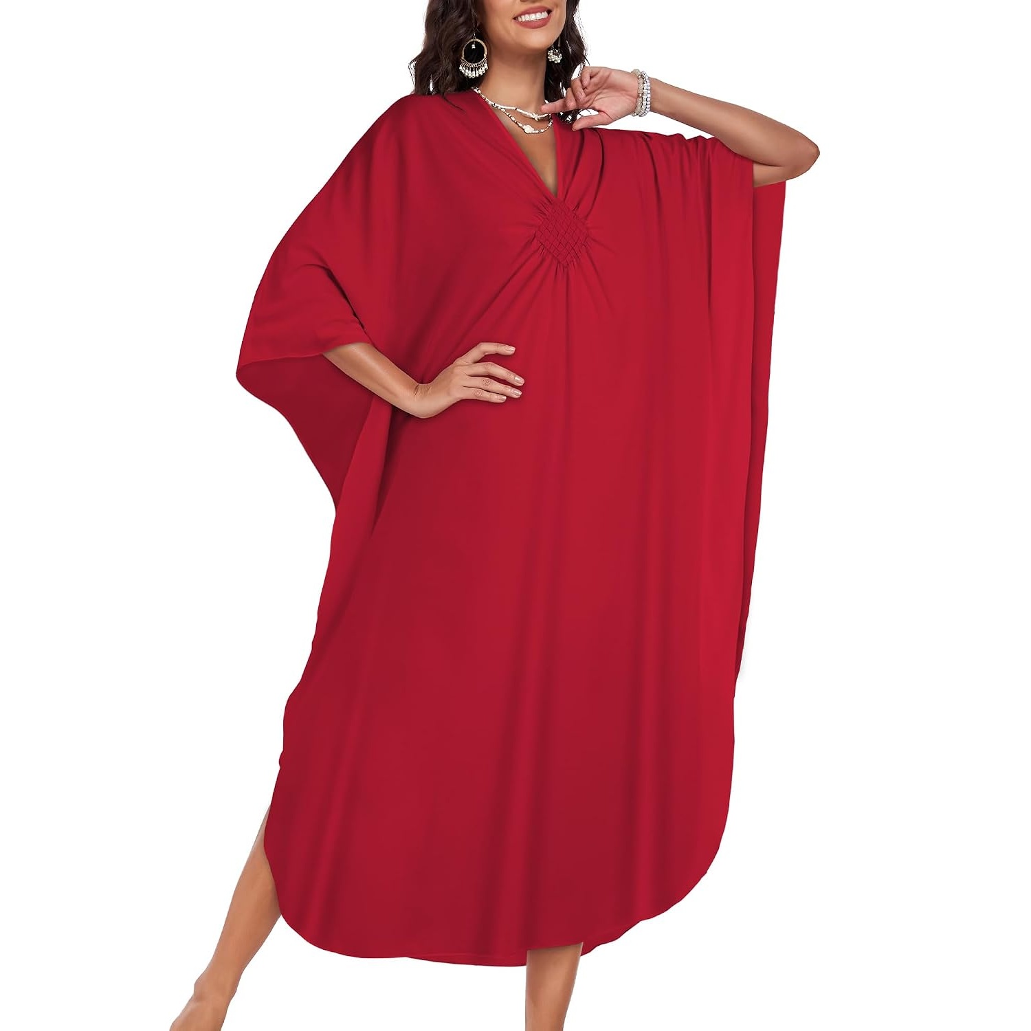 Flowy Smocked Front Kaftan Maxi Dress for Women