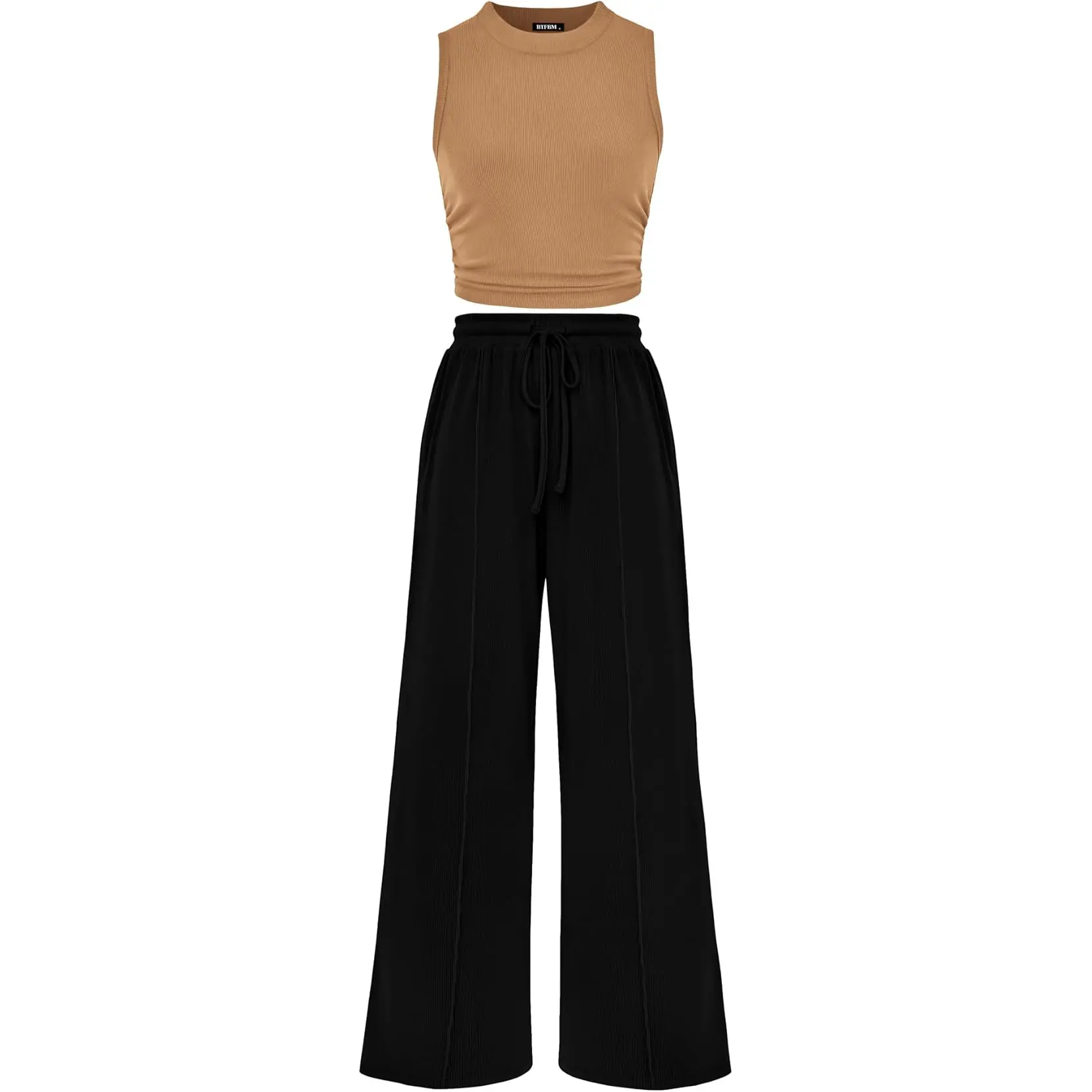 Ribbed Knit Lounge Set with Sleeveless Top and Pants For Women
