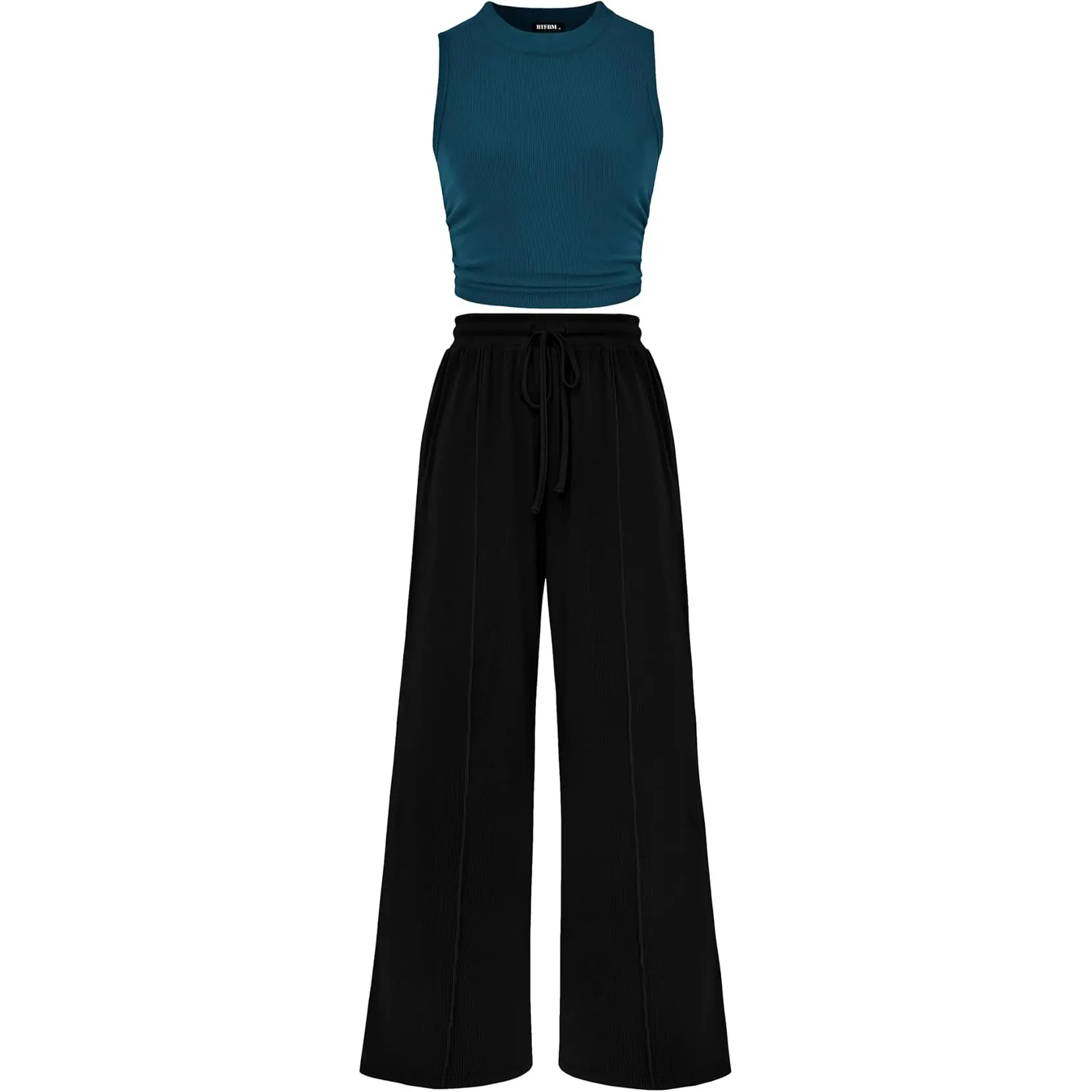 Ribbed Knit Lounge Set with Sleeveless Top and Pants For Women