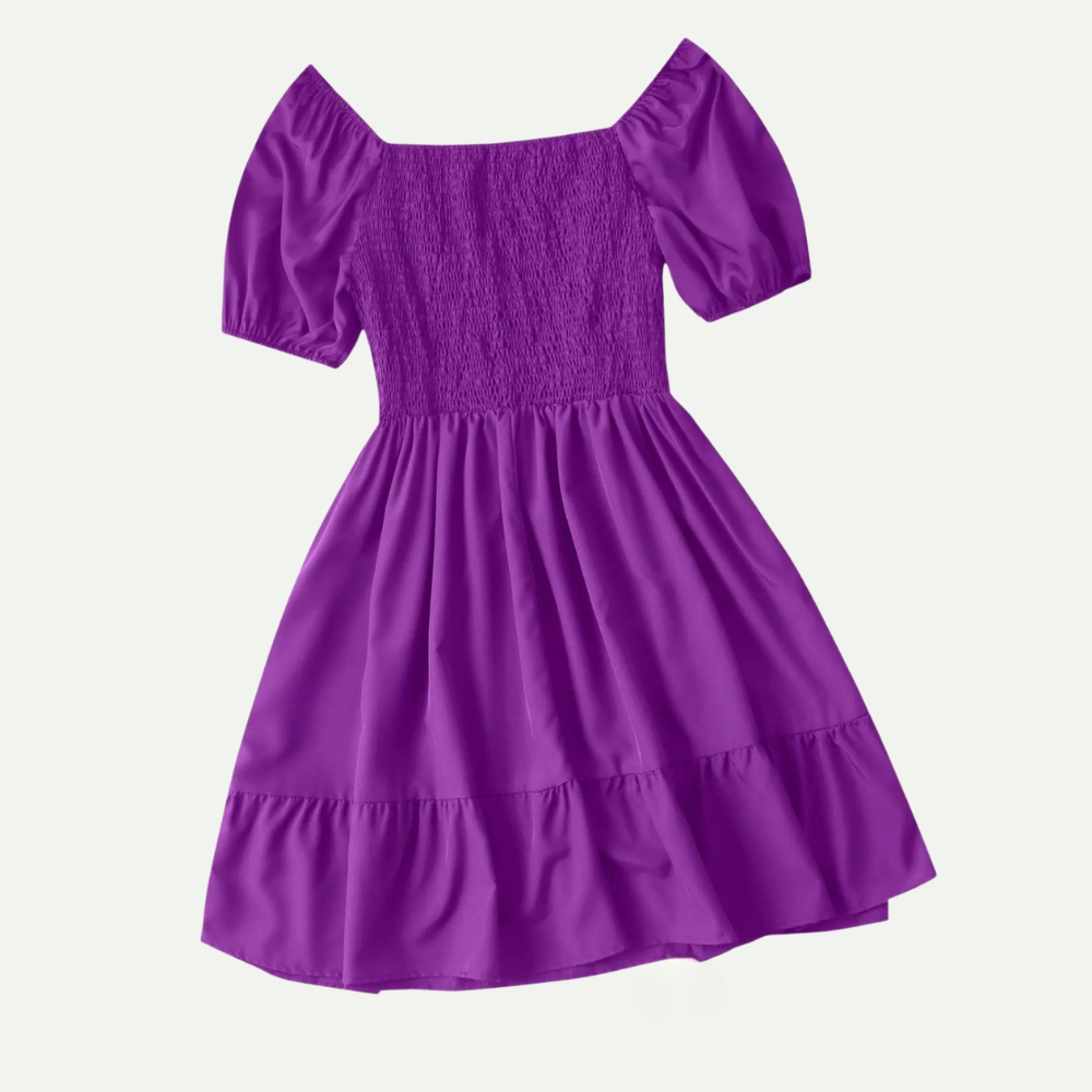 Plus Size Ditsy Floral Shirred A Line Ruffle Hem Dress For Women