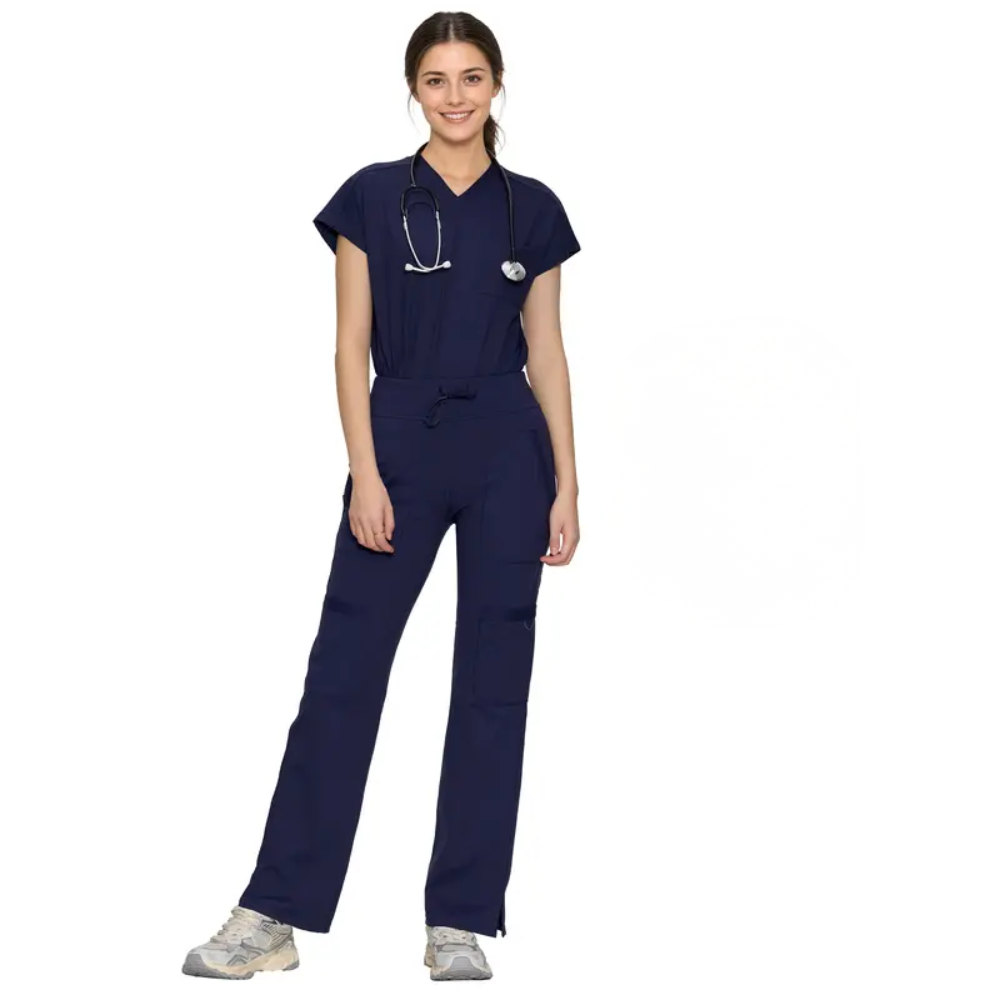 Workwear Yoga Scrub Set With Batwing Top And Straight Pants For Women