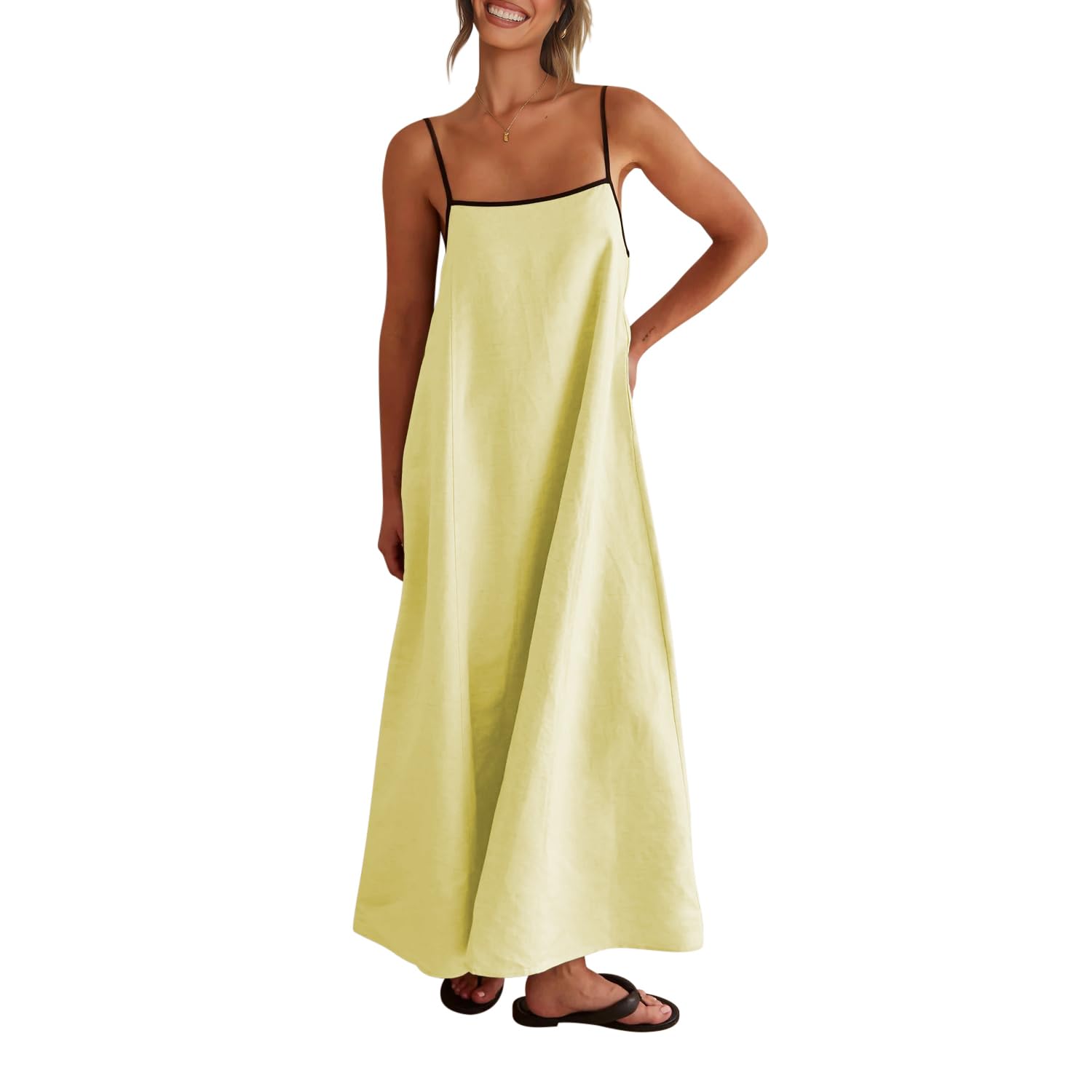 Solid Colored Contrast Spaghetti Strap Backless For Women