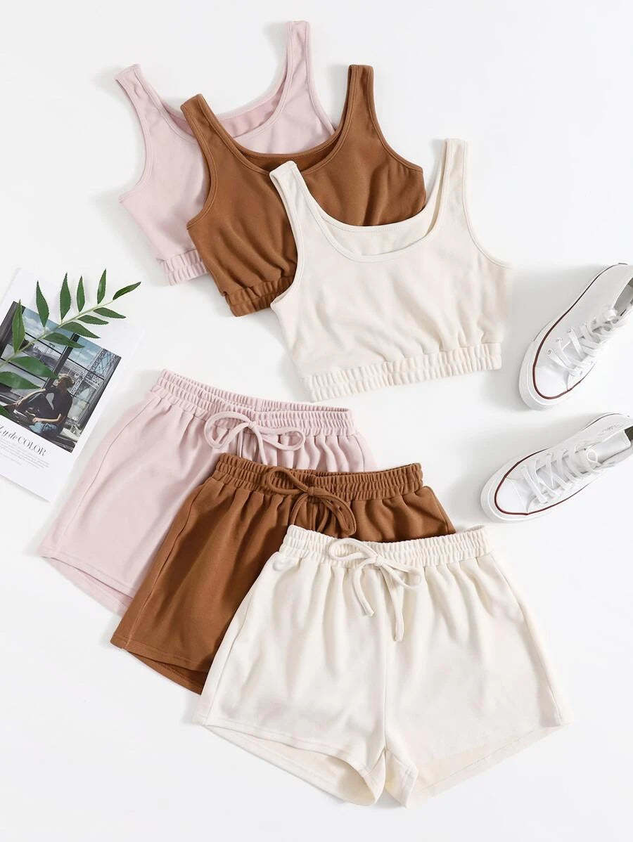 6 Pieces Tie Waist Lounge Set-Cozy Knit Sets