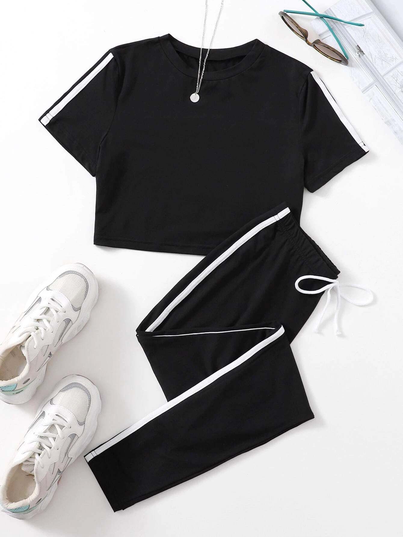 Striped Side Lounge Set-Cozy Knit Sets