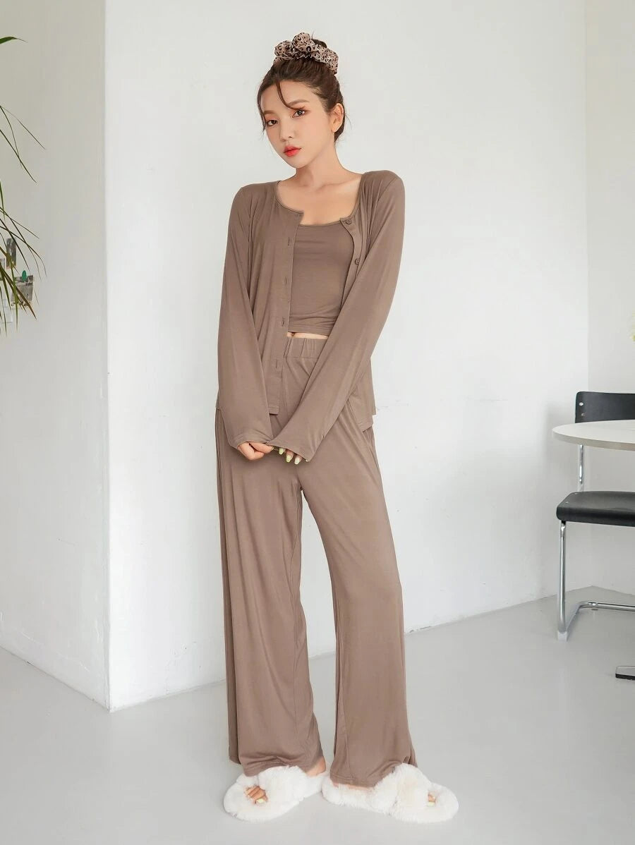 3 Pieces Solid Lounge Set-Cozy Knit Sets