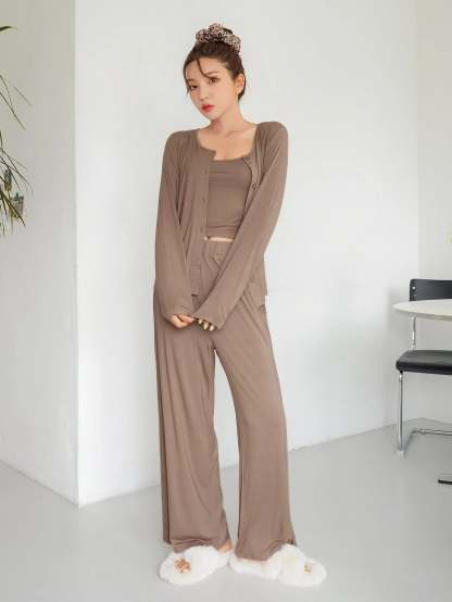 3 Pieces Solid Lounge Set-Cozy Knit Sets