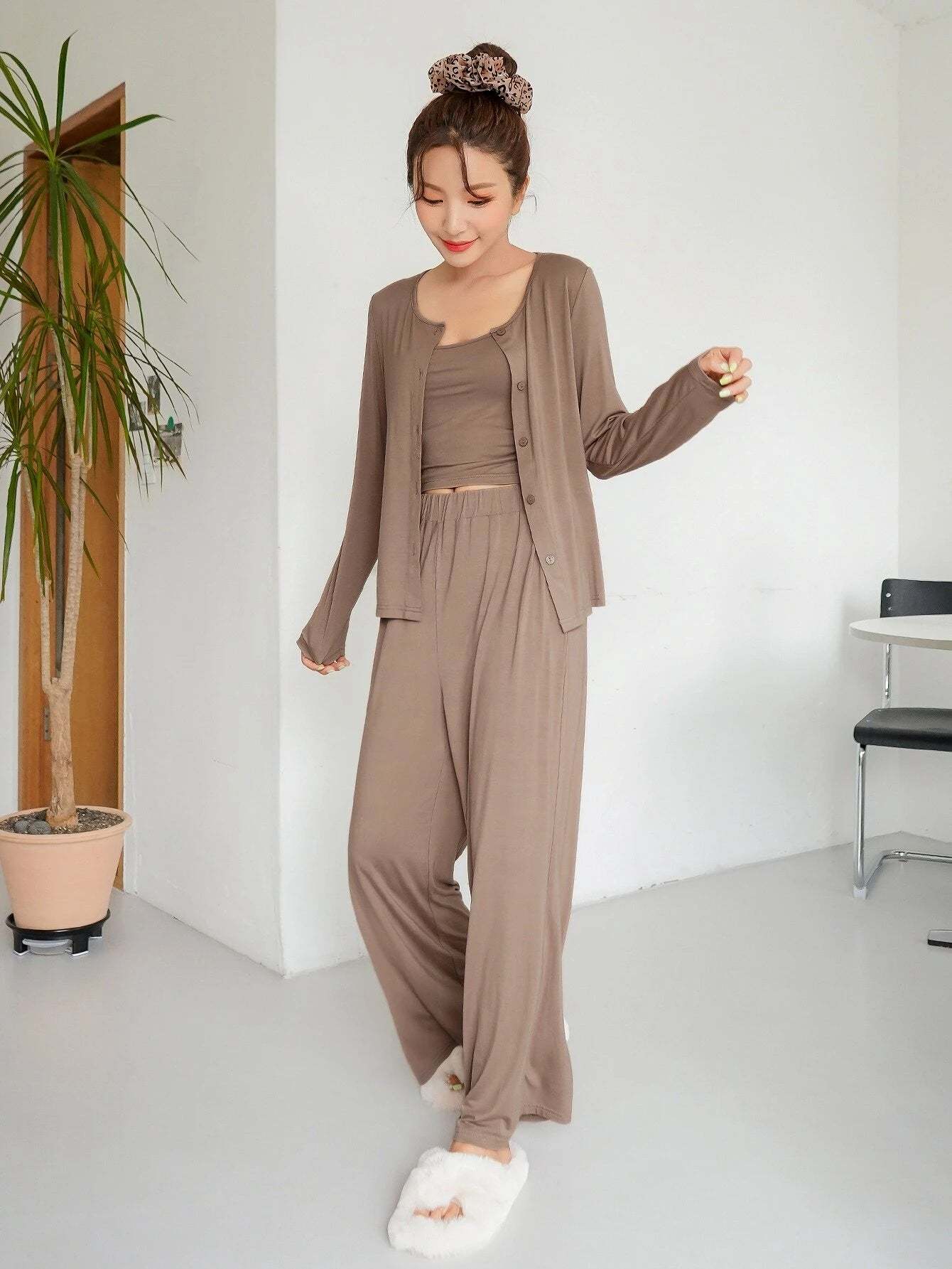 3 Pieces Solid Lounge Set-Cozy Knit Sets