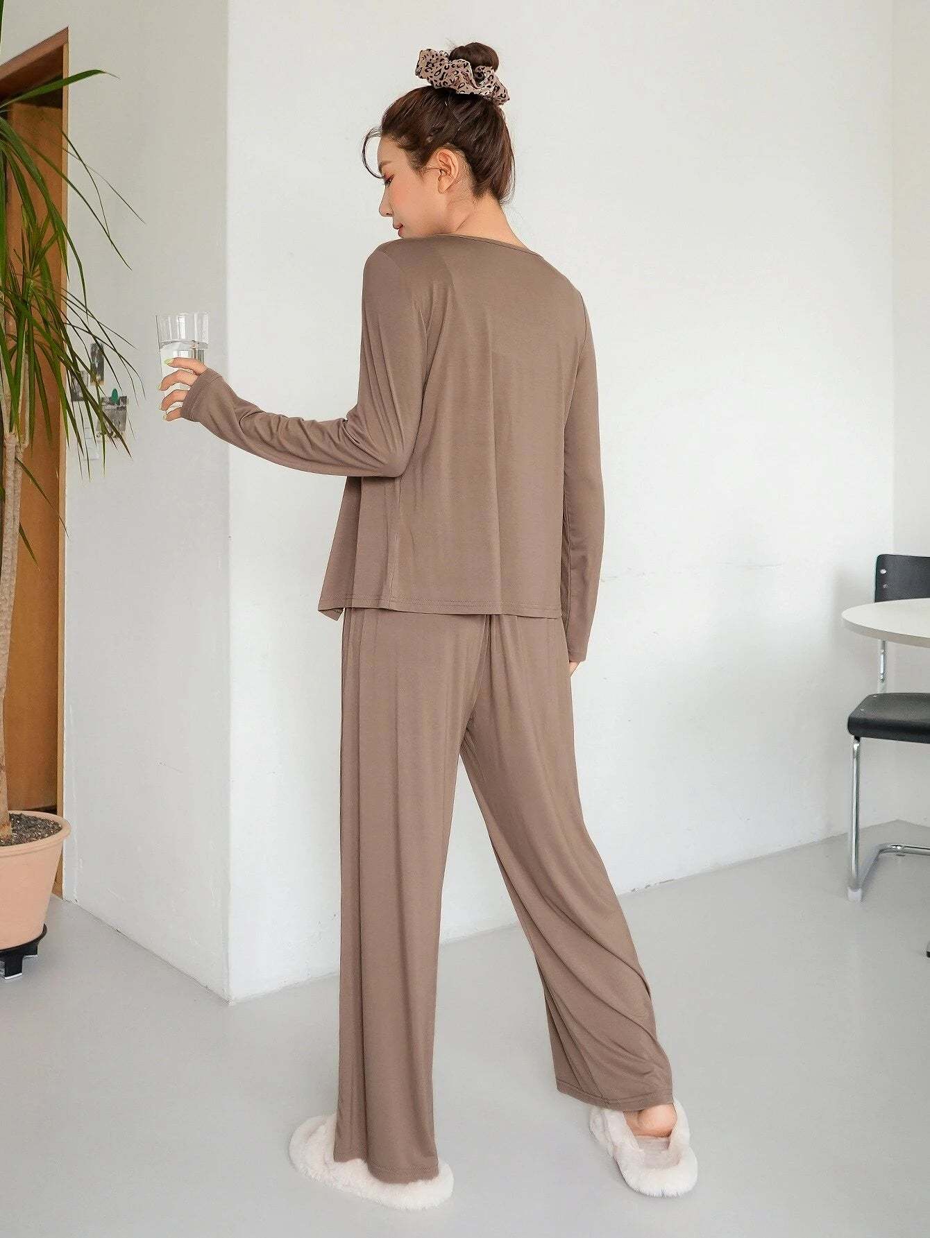 3 Pieces Solid Lounge Set-Cozy Knit Sets