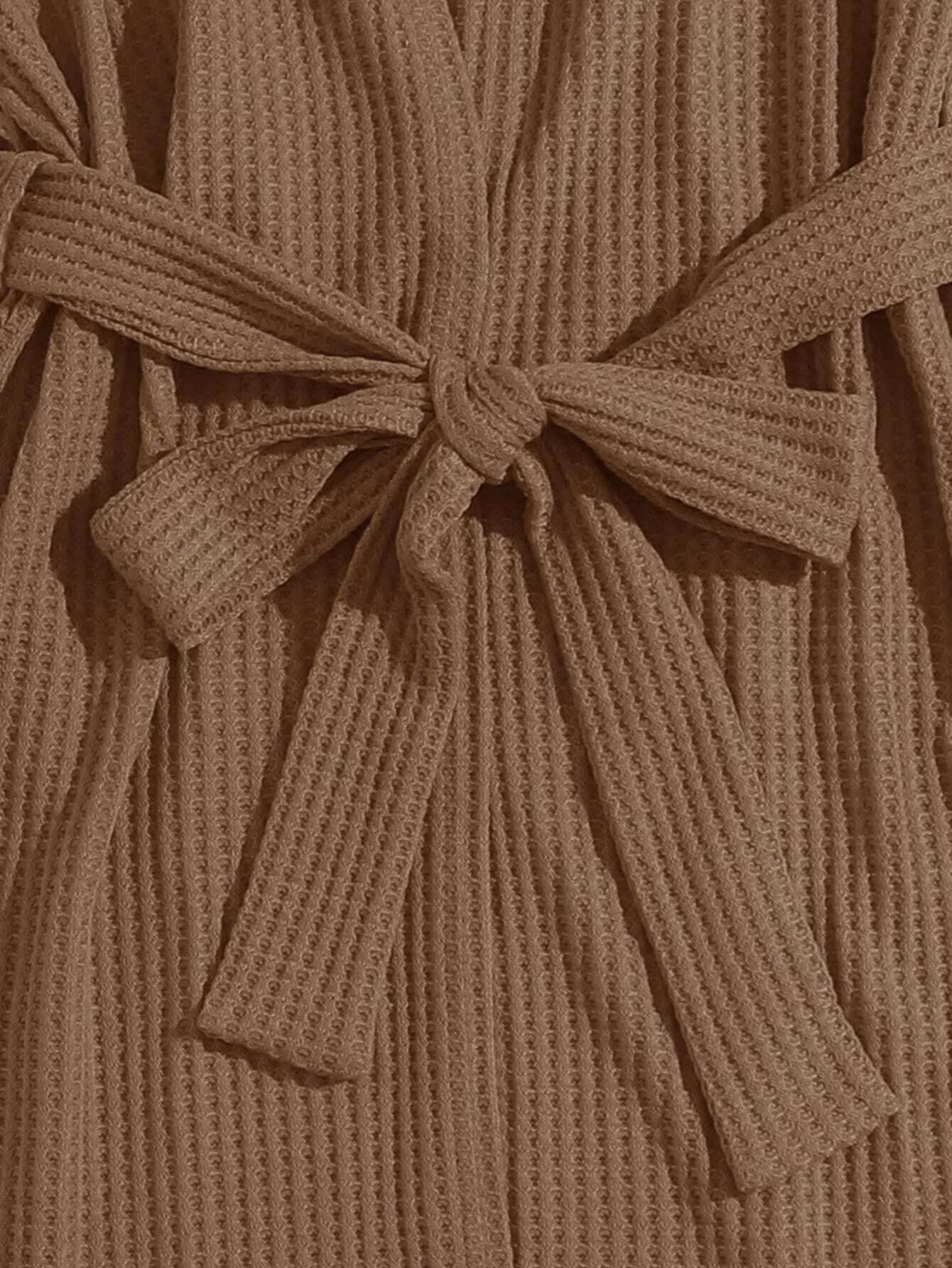 3 Pieces Waffle Knit Belted Lounge Set-Cozy Knit Sets