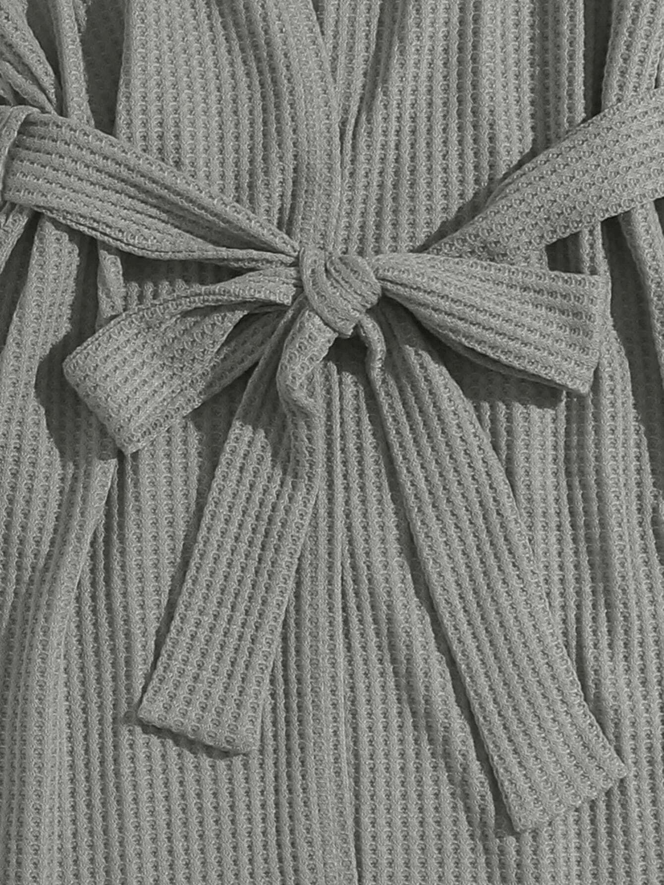 3 Pieces Waffle Knit Belted Lounge Set-Cozy Knit Sets