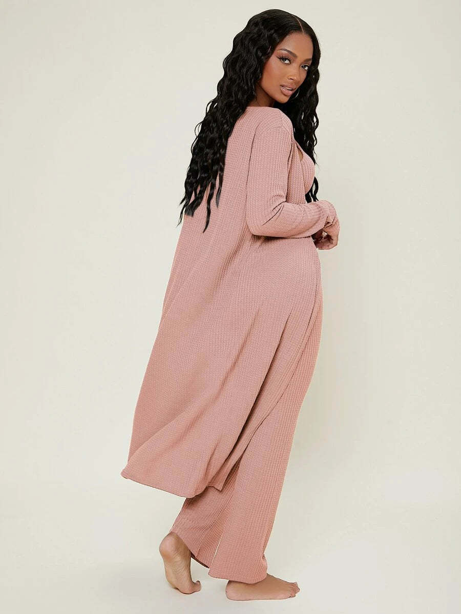 Ruched Bust Solid Lounge Set-Cozy Knit Sets