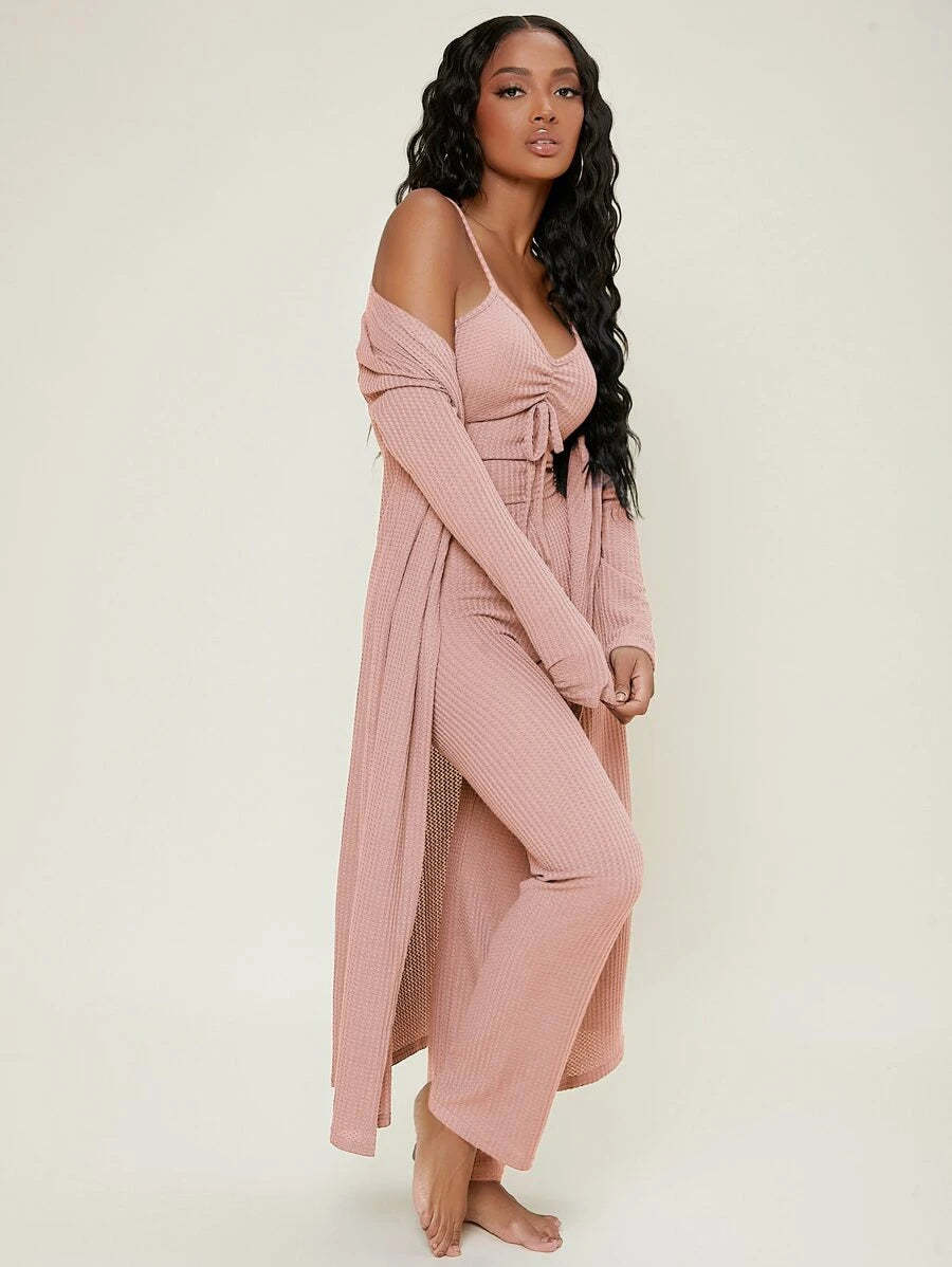 Ruched Bust Solid Lounge Set-Cozy Knit Sets