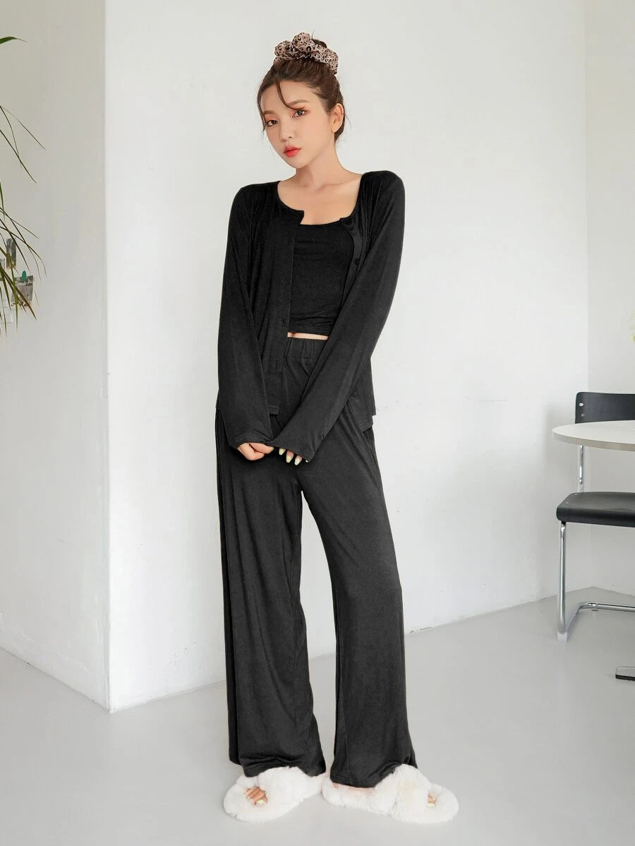 3 Pieces Solid Lounge Set-Cozy Knit Sets