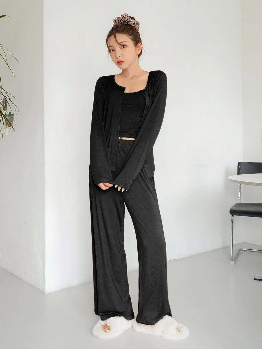 3 Pieces Solid Lounge Set-Cozy Knit Sets