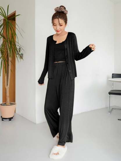 3 Pieces Solid Lounge Set-Cozy Knit Sets