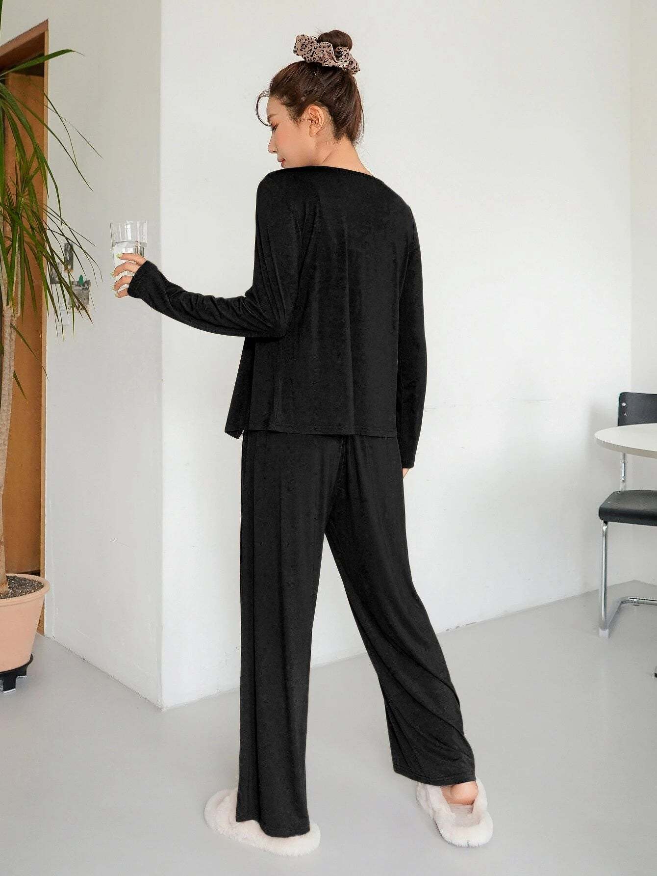 3 Pieces Solid Lounge Set-Cozy Knit Sets