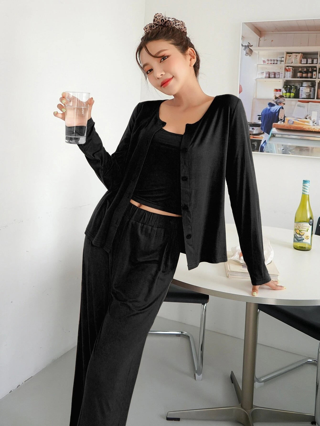 3 Pieces Solid Lounge Set-Cozy Knit Sets