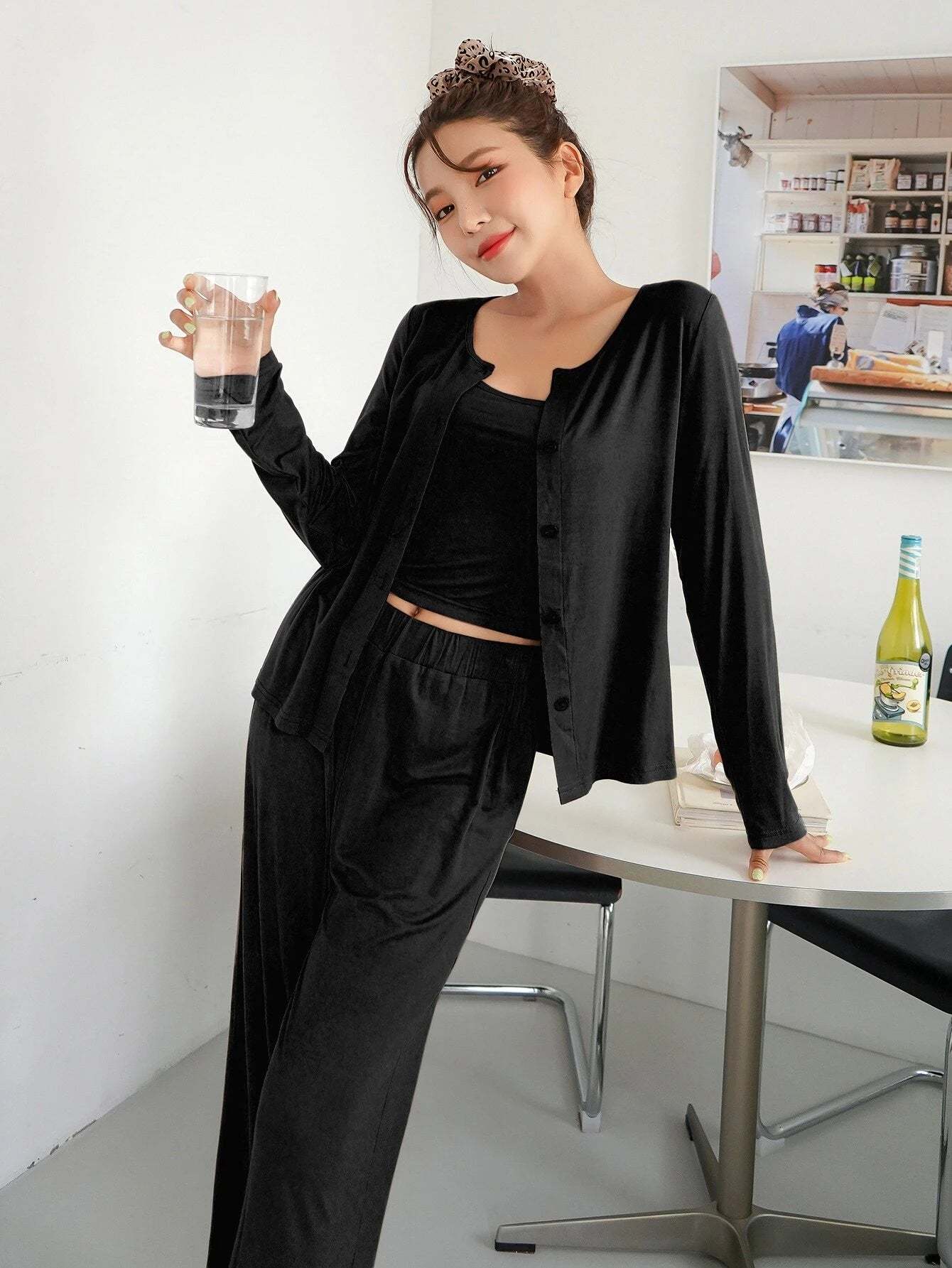 3 Pieces Solid Lounge Set-Cozy Knit Sets