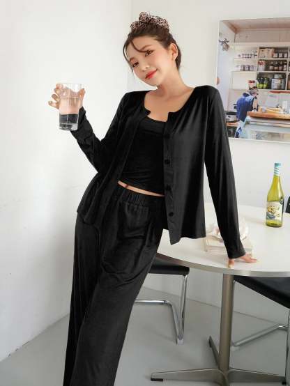 3 Pieces Solid Lounge Set-Cozy Knit Sets