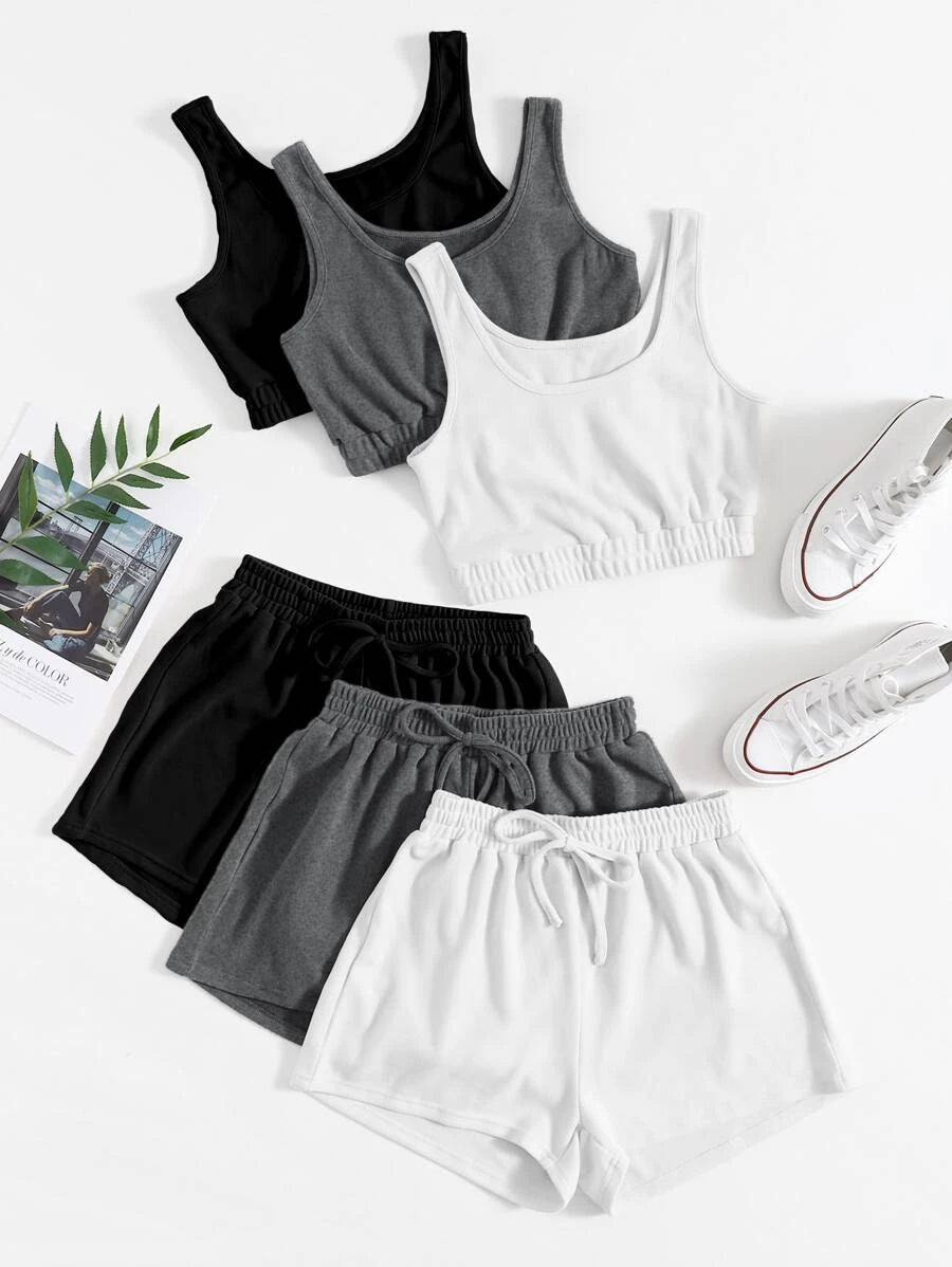 6 Pieces Tie Waist Lounge Set-Cozy Knit Sets