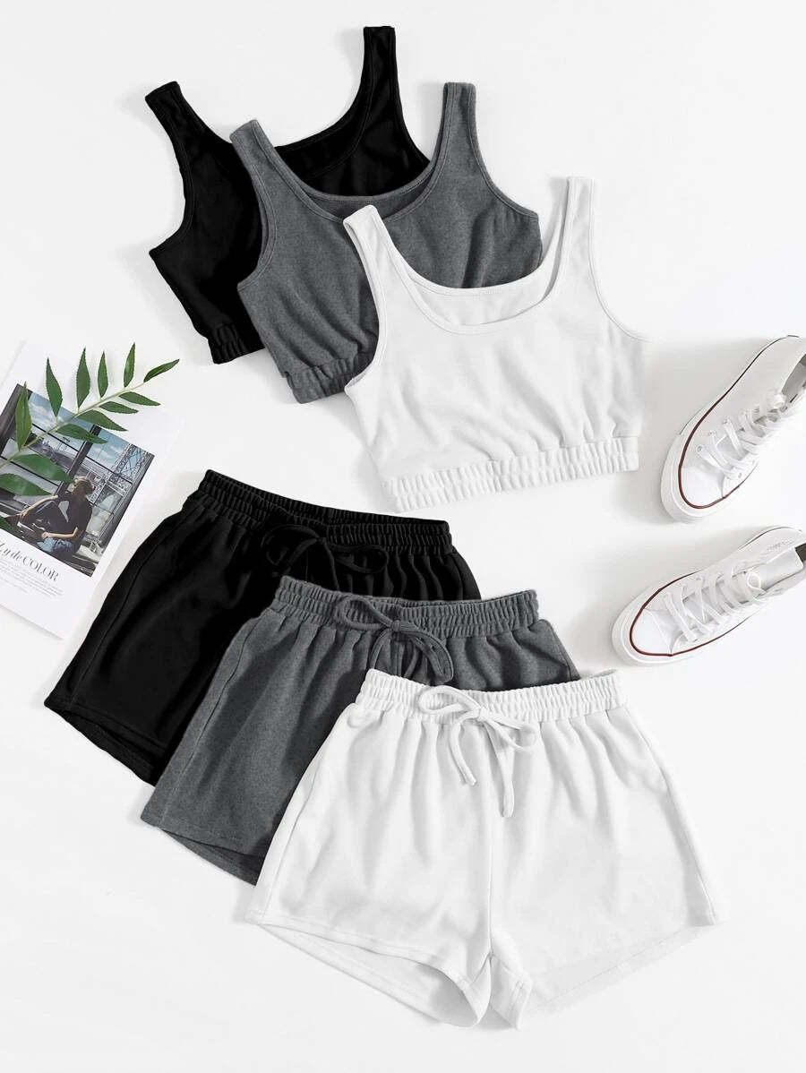6 Pieces Tie Waist Lounge Set-Cozy Knit Sets