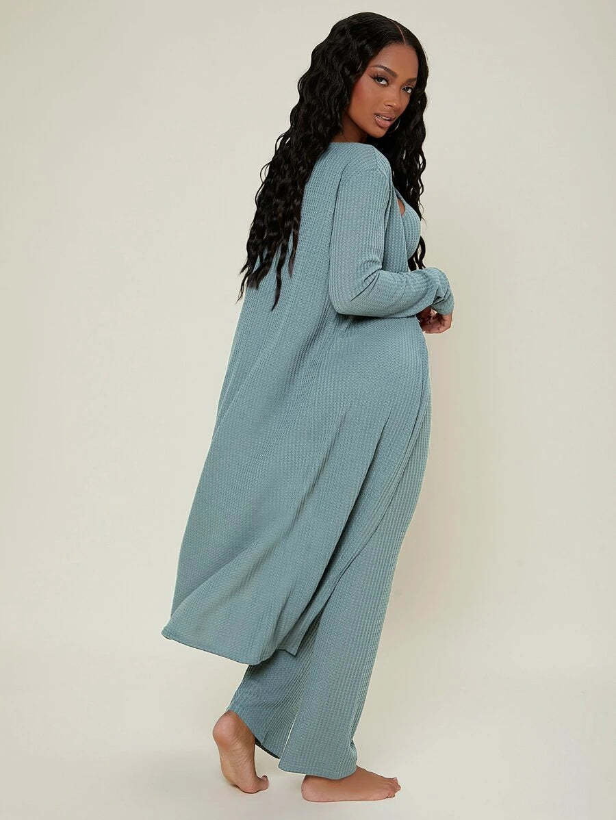 Ruched Bust Solid Lounge Set-Cozy Knit Sets