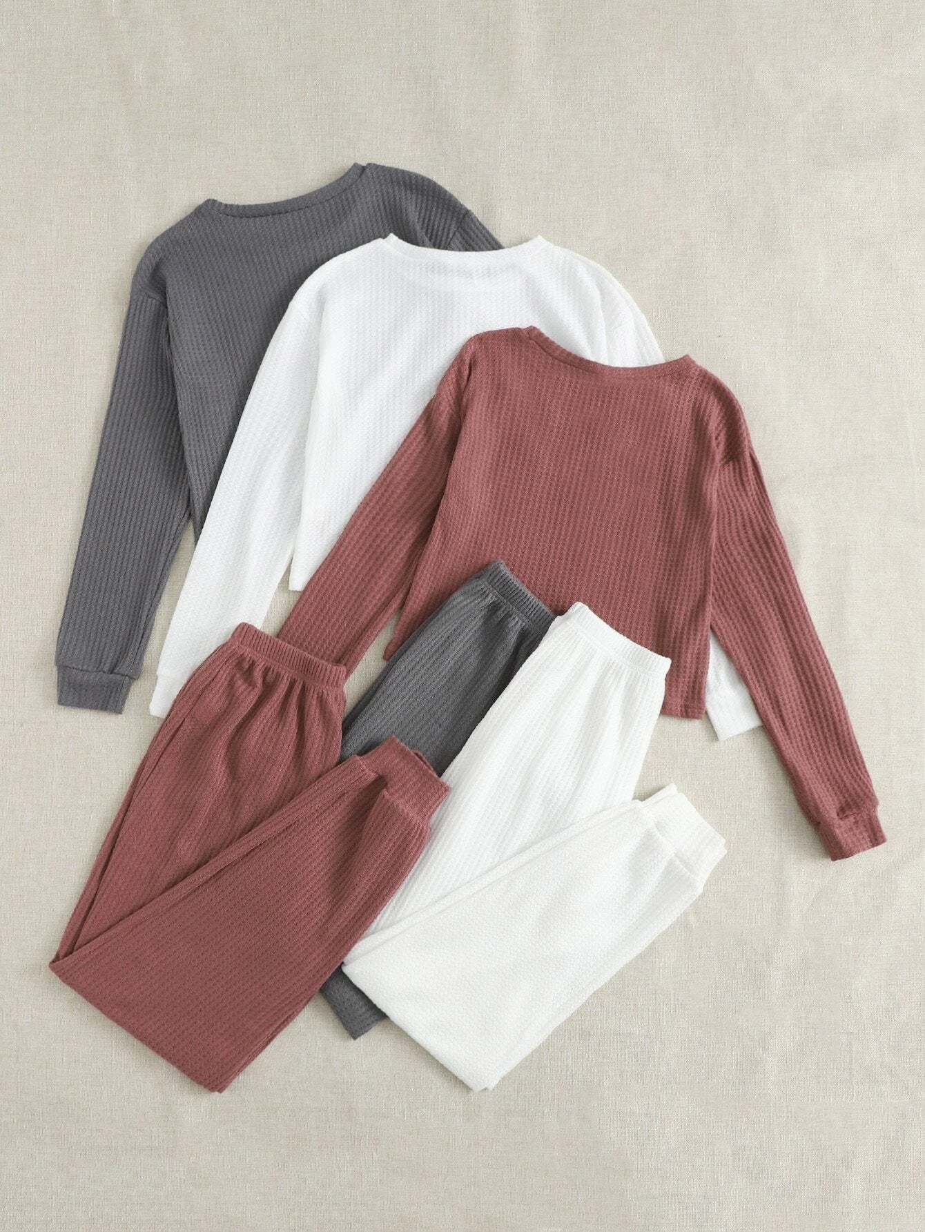 Solid Knit Top And Pants Lounge Set-Cozy Knit Sets