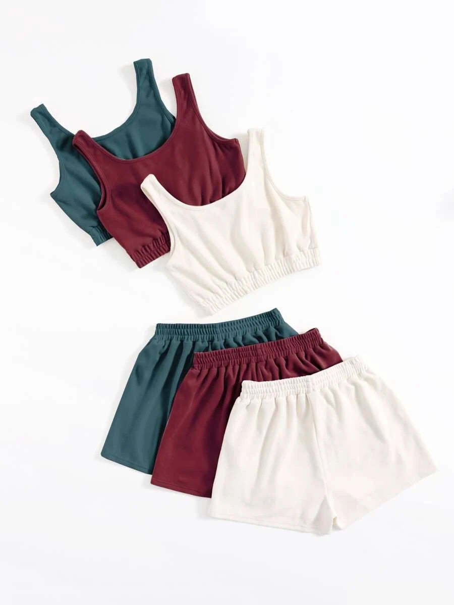 6 Pieces Tie Waist Lounge Set-Cozy Knit Sets