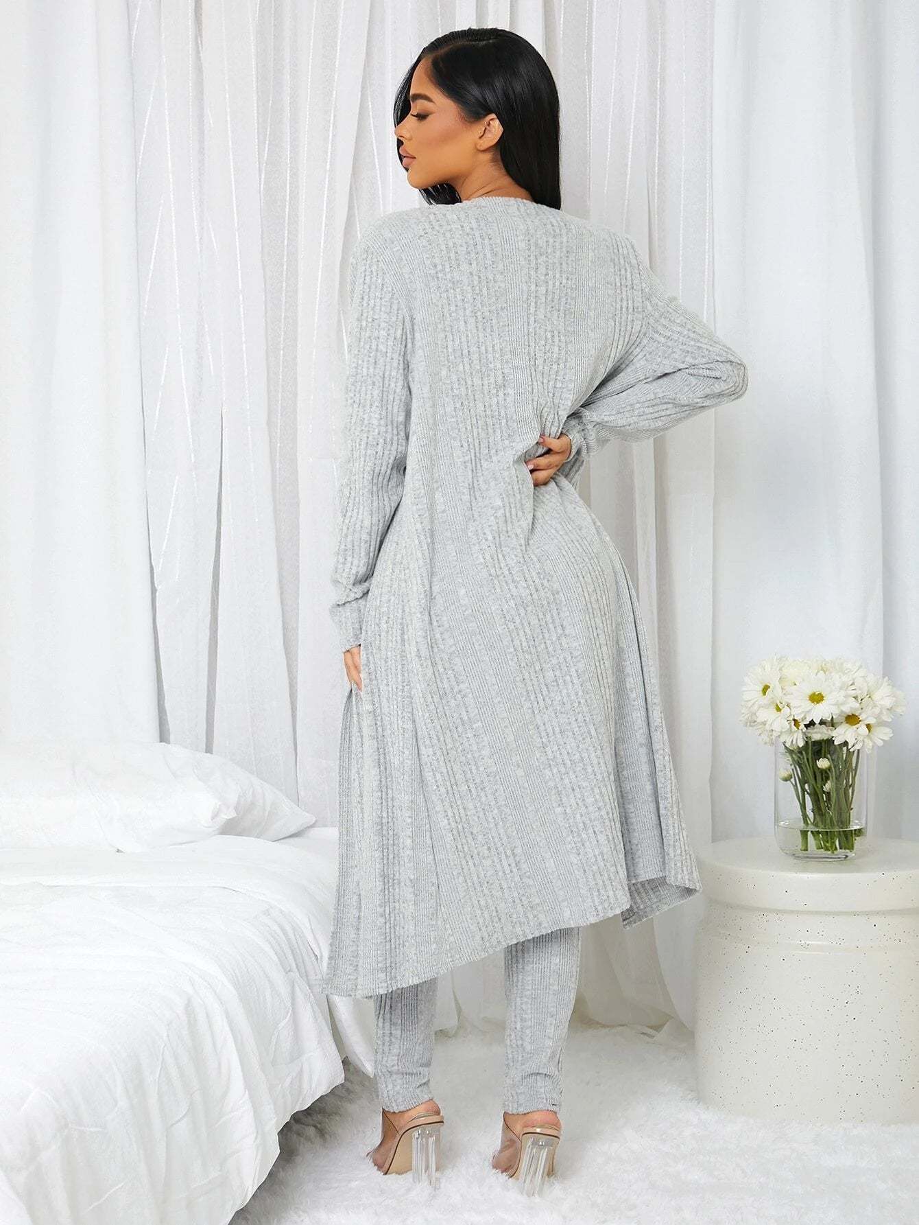 3 Pieces Ribbed Knit Lounge Set-Cozy Knit Sets