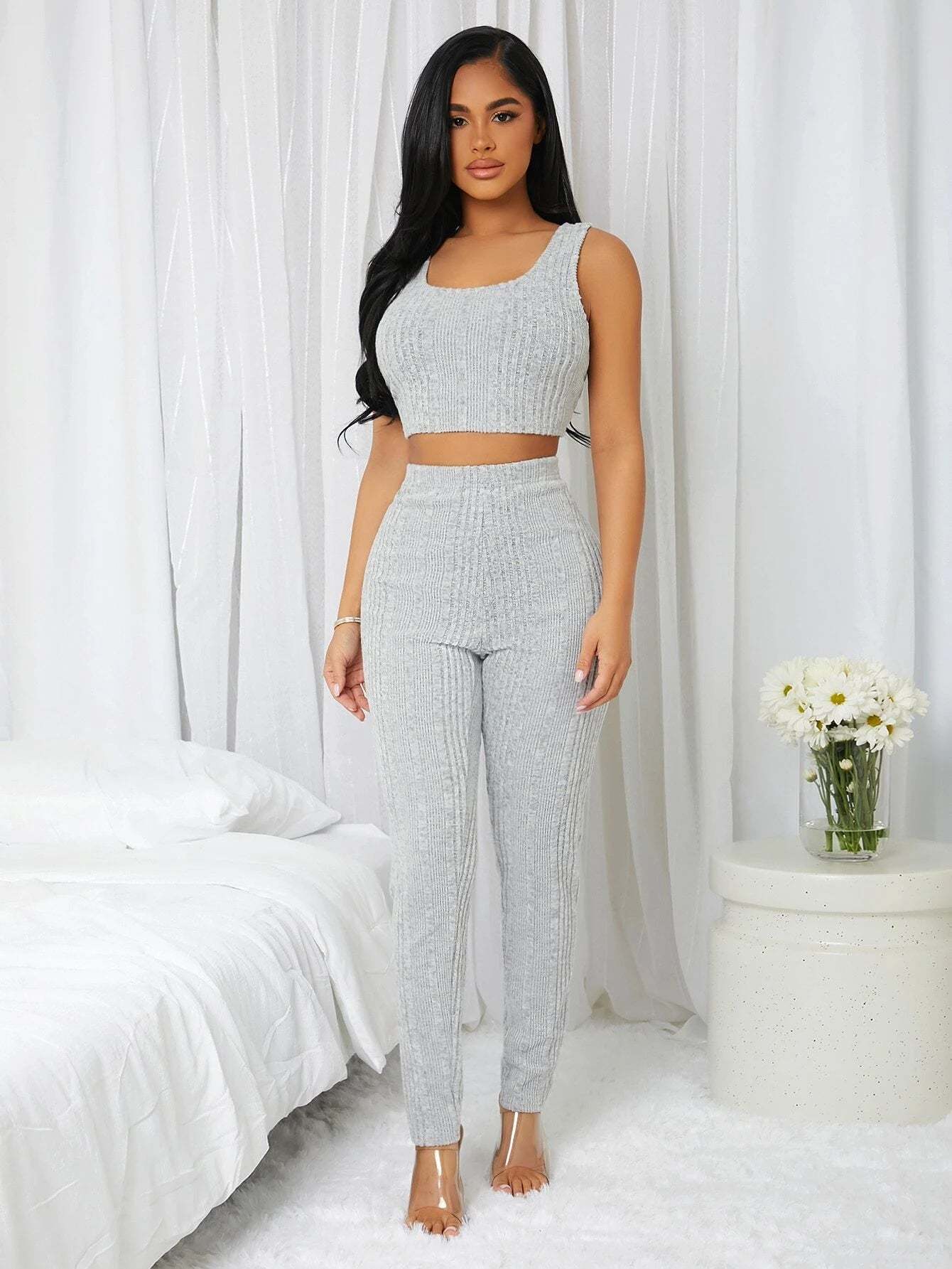 3 Pieces Ribbed Knit Lounge Set-Cozy Knit Sets