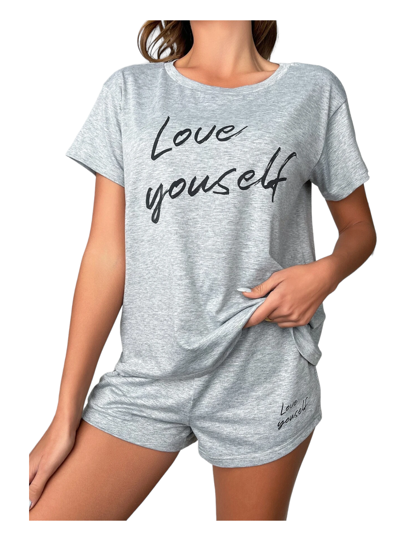 Letter Graphic Tee And Shorts Lounge Set-Cozy Knit Sets